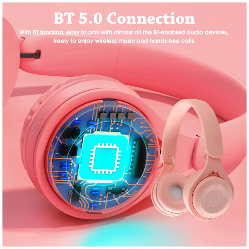 Macaron-Kopfhörer für Kinder, kabelloser Bluetooth-Kopfhörer, Stereo-Stirnband, Gaming-Headset mit Mikrofon, Gamer-Mädchen-Geschenk für mobiles Tablet