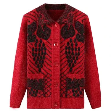 Lässiger Stil Dicker Jacquard-Strick-Cardigan für Ältere Frauen Warmer Mantel für Mütter und Großmütter