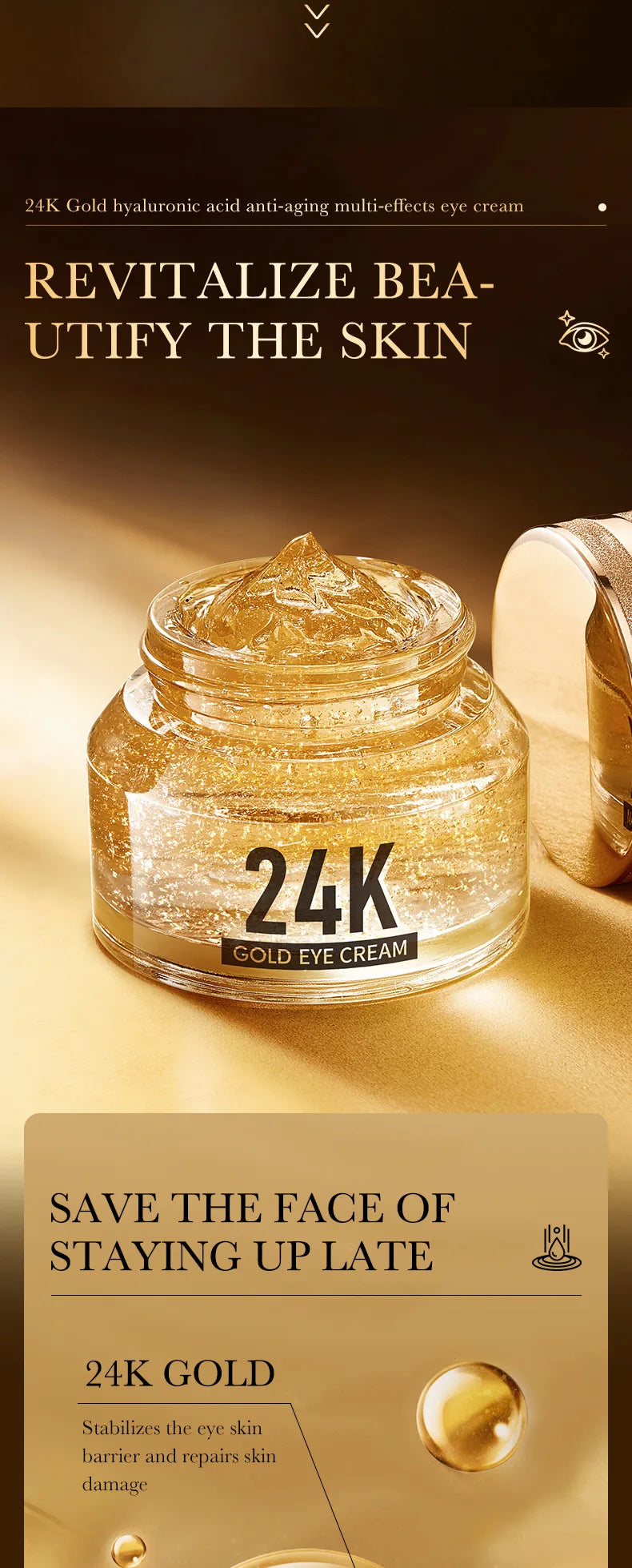 24k Gold Hyaluronsäure Augencreme Anti Augenringe Tränensäcke Straffende Feuchtigkeitsspendende Augen Hautpflege Produkte