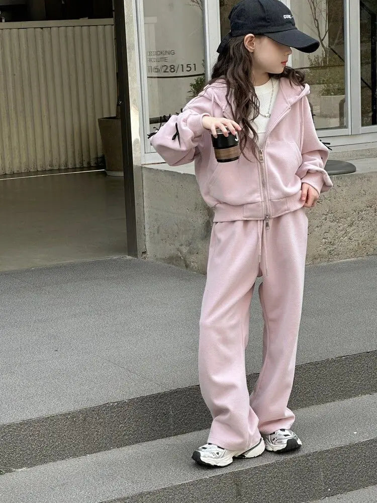 2026 Lässiger Herbst-Winter-Mädchenanzug mit Schleife, lockerem gestreiftem Kapuzenpullover + weiter Hose, Set für Teenager und Kinder, 4 8 10 12 14 15 Jahre