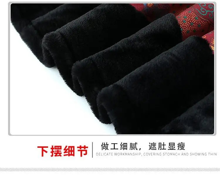 Chinesischer Stil, floraler, mit Fleece gefütterter Mantel für ältere Frauen, Kunstpelzkragen, Tang-Anzug, warme Winter-Oma-Oberbekleidung