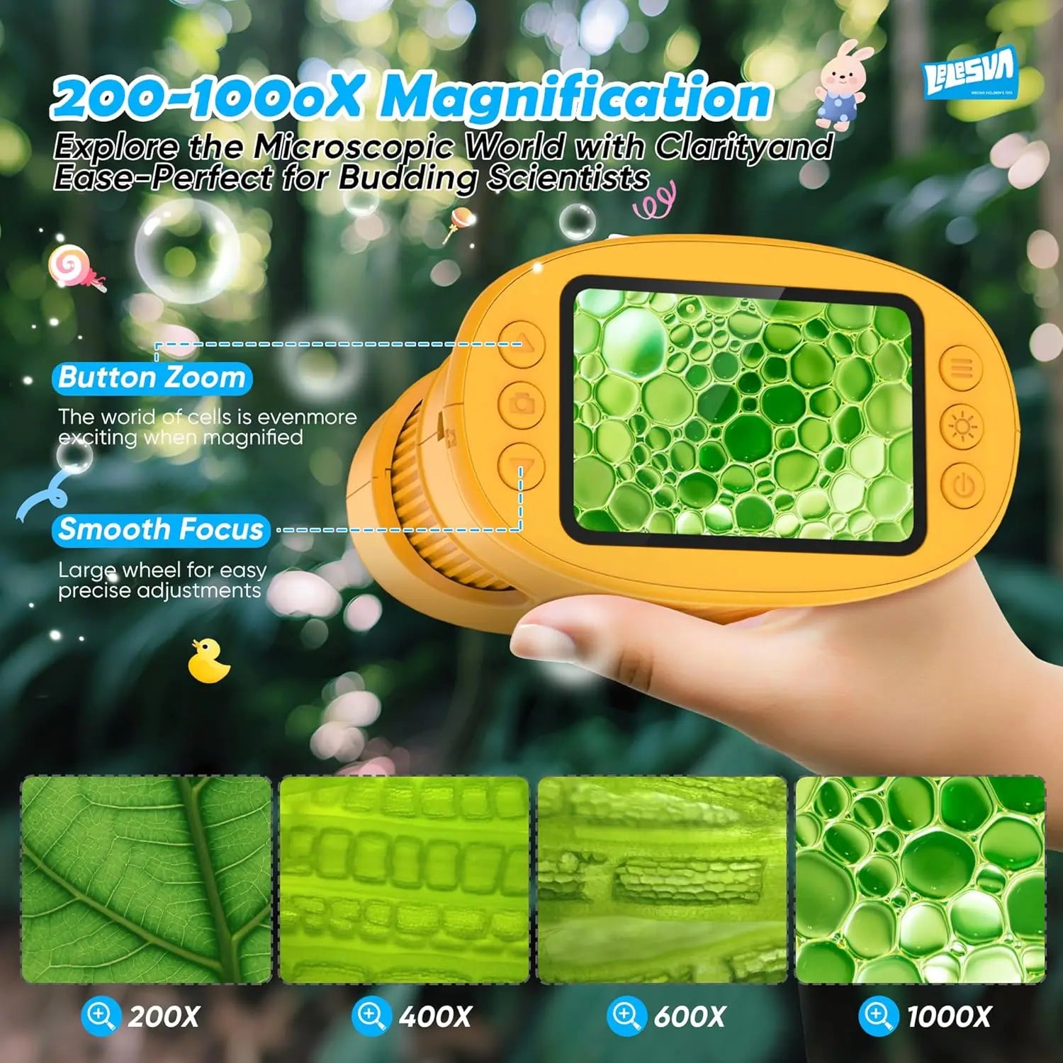 1000X Taschenmikroskop für Kinder mit 4K 2,0-Zoll-Bildschirm, digitales, wiederaufladbares, tragbares Wissenschaftsspielzeug, STEM-Lerngeschenk
