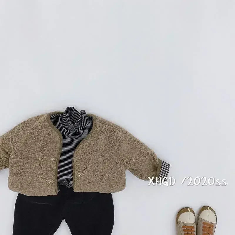 Neue Herbst und Winter Neue Warme Jacke Kinder Zwei Seiten Tragen Plaid Plüsch Jacke Kinder Jacken Winter Kleidung für Mädchen