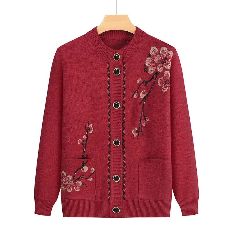 Oma Strickjacke Mittleren Alters und Ältere Frauen Pullover Mantel Frühling Herbst Warme Lange Ärmel Stricken Tops Mutter Geladen