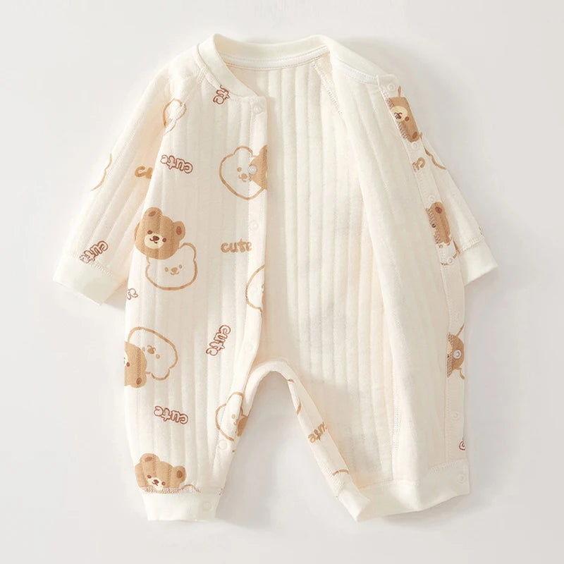 Dicker Baumwoll-Strampler für Neugeborene, Niedlicher Bären-Romper, Krabbelkleidung für Babys, Winter-Langarm-Bodysuit für Jungen und Mädchen, Kinder-Onesie-Pyjama