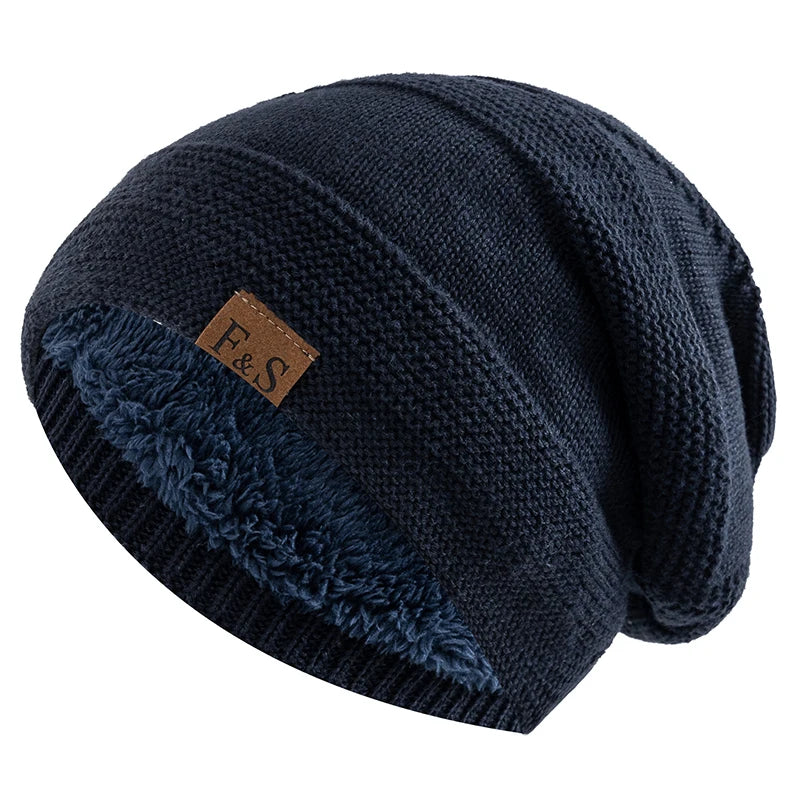 Neue Unisex Slouchy Winter Hüte Hinzufügen Pelz Gefüttert Männer Und Frauen Warme Beanie Cap Casual Label Decor Winter Gestrickte Hüte