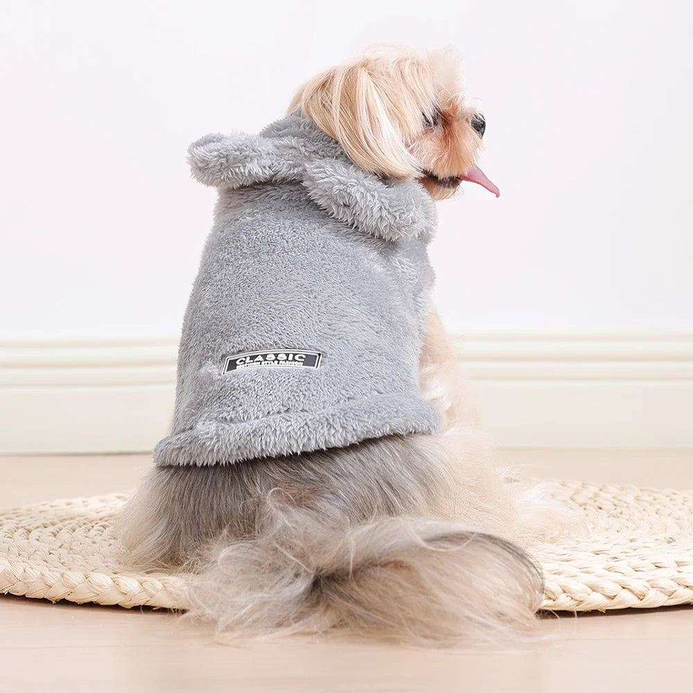 Weiche Fleece-Haustier-Hundekleidung, süßer Kapuzenmantel für kleine und mittelgroße Hunde, Katzen, Herbst-Winter-Welpen-Kapuzenjacke, Pullover, Mops-Bekleidung