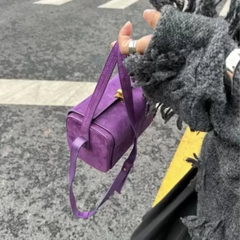 Trendige, hochwertige, strukturierte Box-Umhängetasche aus Wildlederimitat im französischen Stil, schicke Latch-Handtasche, Damen-Umhängetasche, Damen-Y2K-Ästhetik