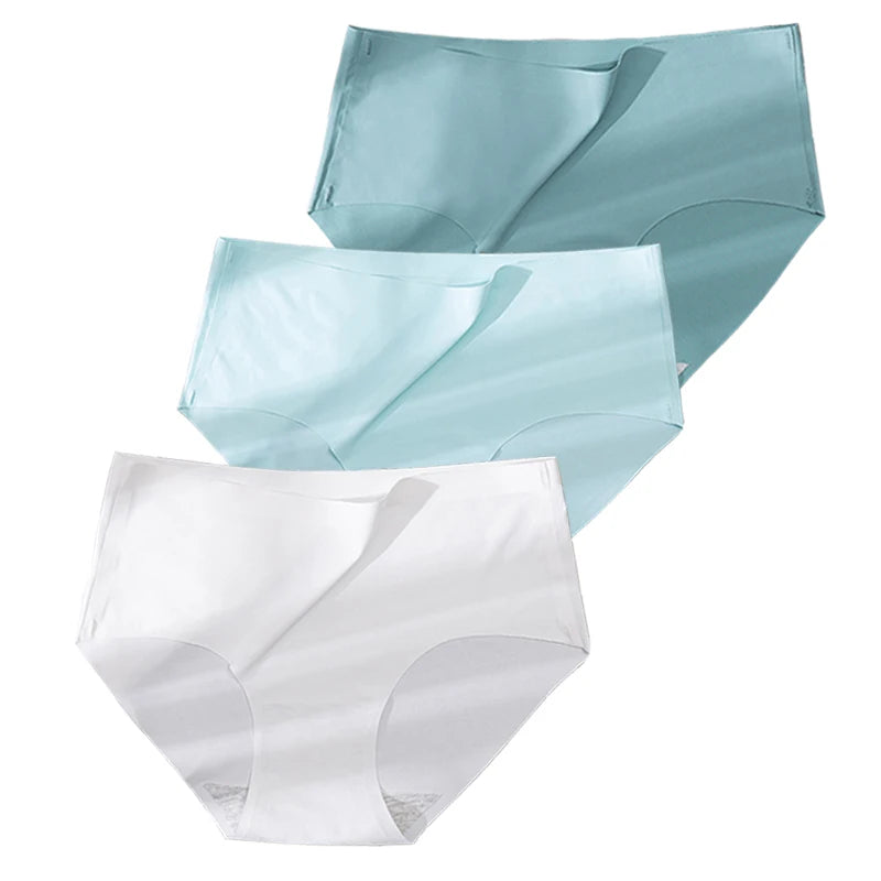3Pcs Plus Größe Unterwäsche frauen Höschen Eis Seide Einfarbig Damen Nahtlose Unterhose Mädchen Briefs Atem Sexy Dessous weibliche