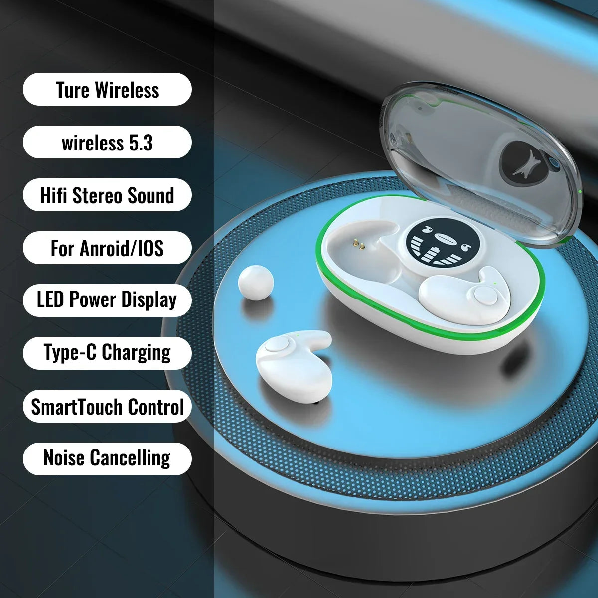 TWS Bluetooth 5.3 Kabellose Kopfhörer Unsichtbare Schlaf-Kopfhörer Versteckte Ohrhörer IPX5 Wasserdicht Geräuschunterdrückung Sport-Headset