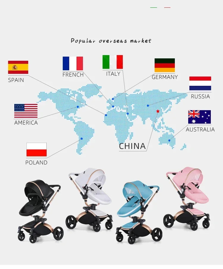 Kinderwagen 3in1 mit abnehmbarem Korb im Autositz. Hochformatige Eierschale aus PU-Leder, Babywagen, Luxuswagen für Babyautos