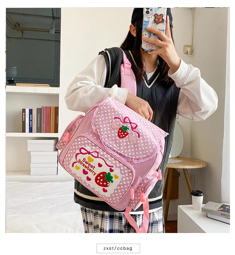 Strawberry Embroidered Backpack