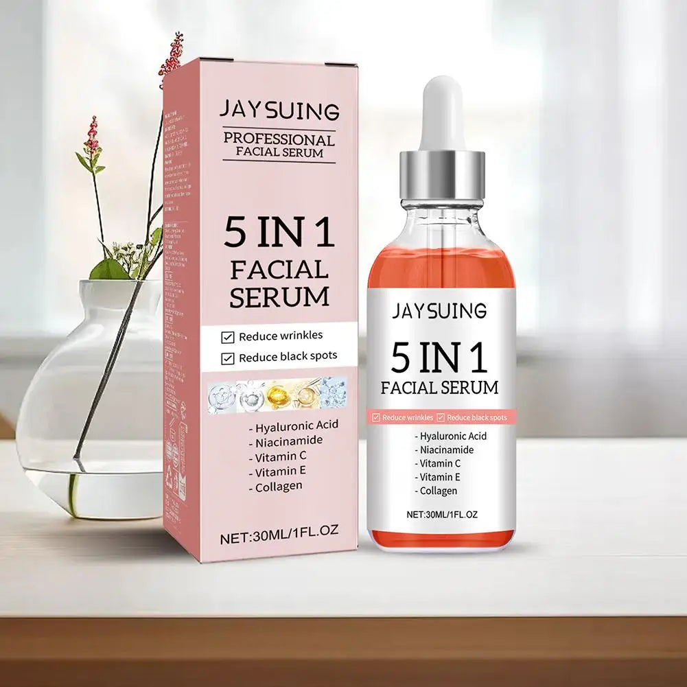 5-in-1 verblassende feine Linien Straffendes Gesichtsserum Feuchtigkeitsspendendes, aufhellendes Vitamin C Hyaluronsäure-Gesichtsserum Schrumpfporen Hautpflege