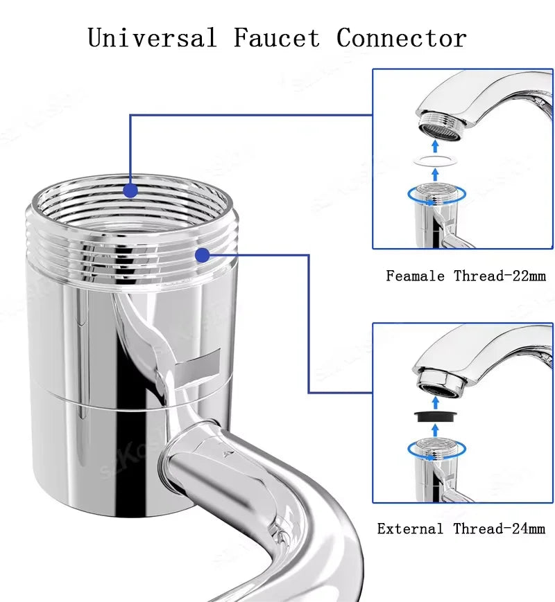 1 Stück 1080 °   Schwenkbarer Küchenarmatur-Verlängerung aus Edelstahl, universell, spritzwassergeschützt, Dual-Modus, Badezimmer-Waschbecken-Zubehör mit Adapter