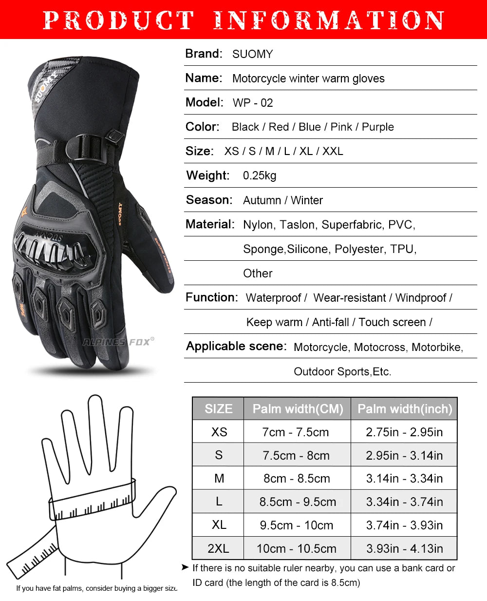 SUOMY Winter Warme Damen Rosa Motorradhandschuhe 100% Wasserdicht Lady Teens Mädchen Lila Motocross Motorrad Racing Reithandschuhe
