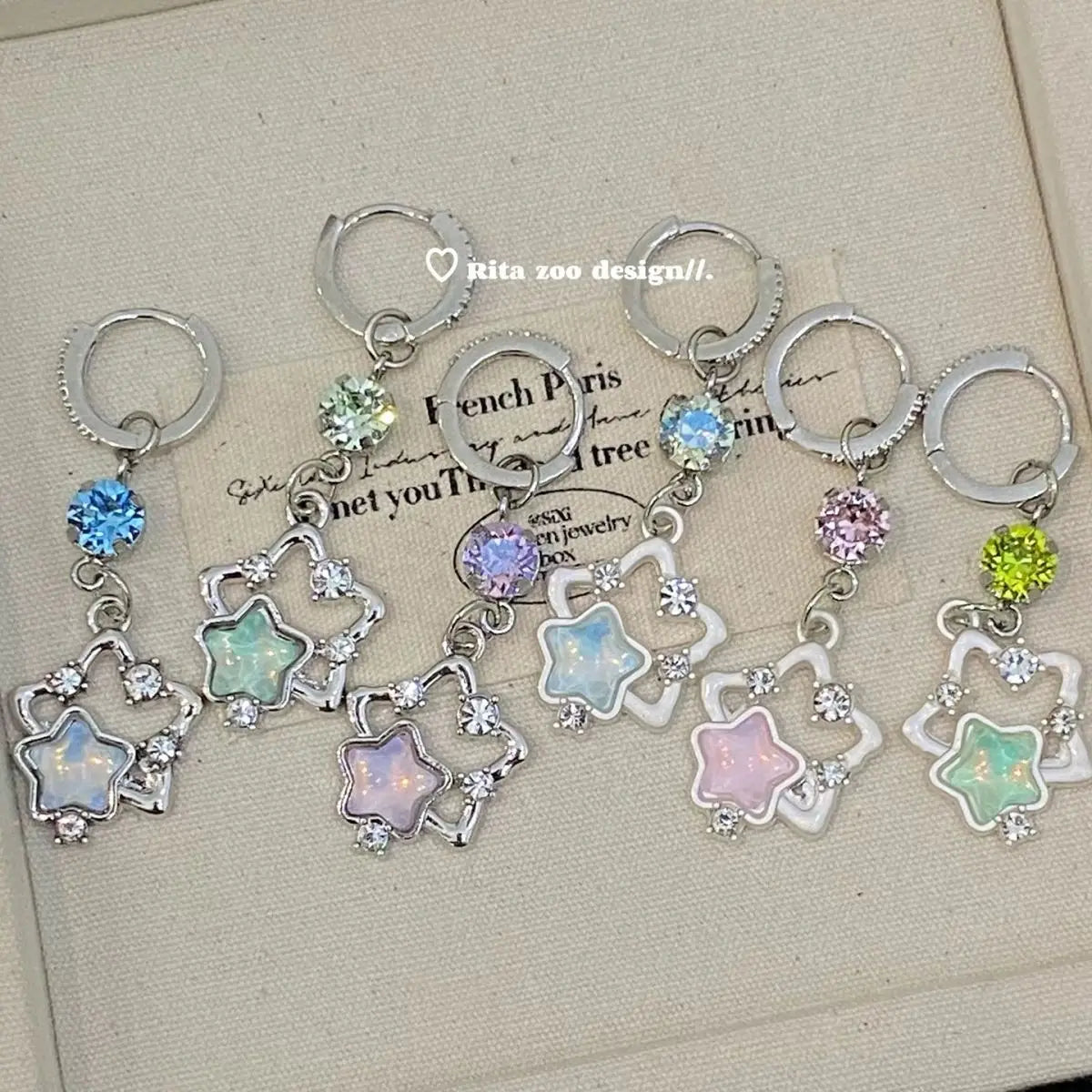 Französischer Süßer Stern-Handyanhänger Y2K Ästhetischer Kristallherz-Anhänger Kawaii Taschenanhänger Trendiger Schmuck Geschenk für Mädchen