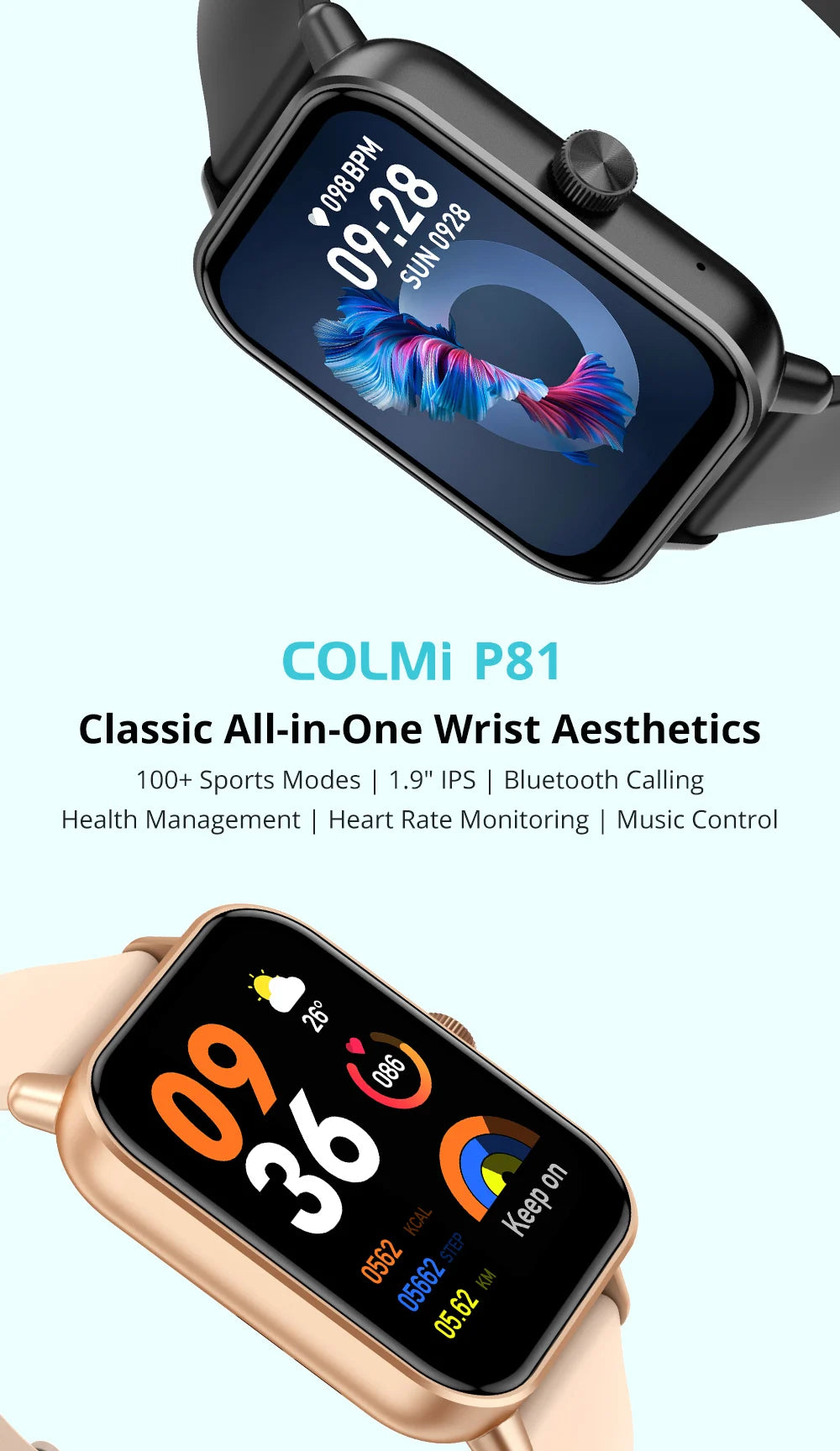 COLMI P81 Voice Calling Smart Watch Ultra 1,9 Zoll Bildschirm 24H Gesundheitsmonitor 100+ Sportmodi, Bluetooth Smartwatch Männer Frauen