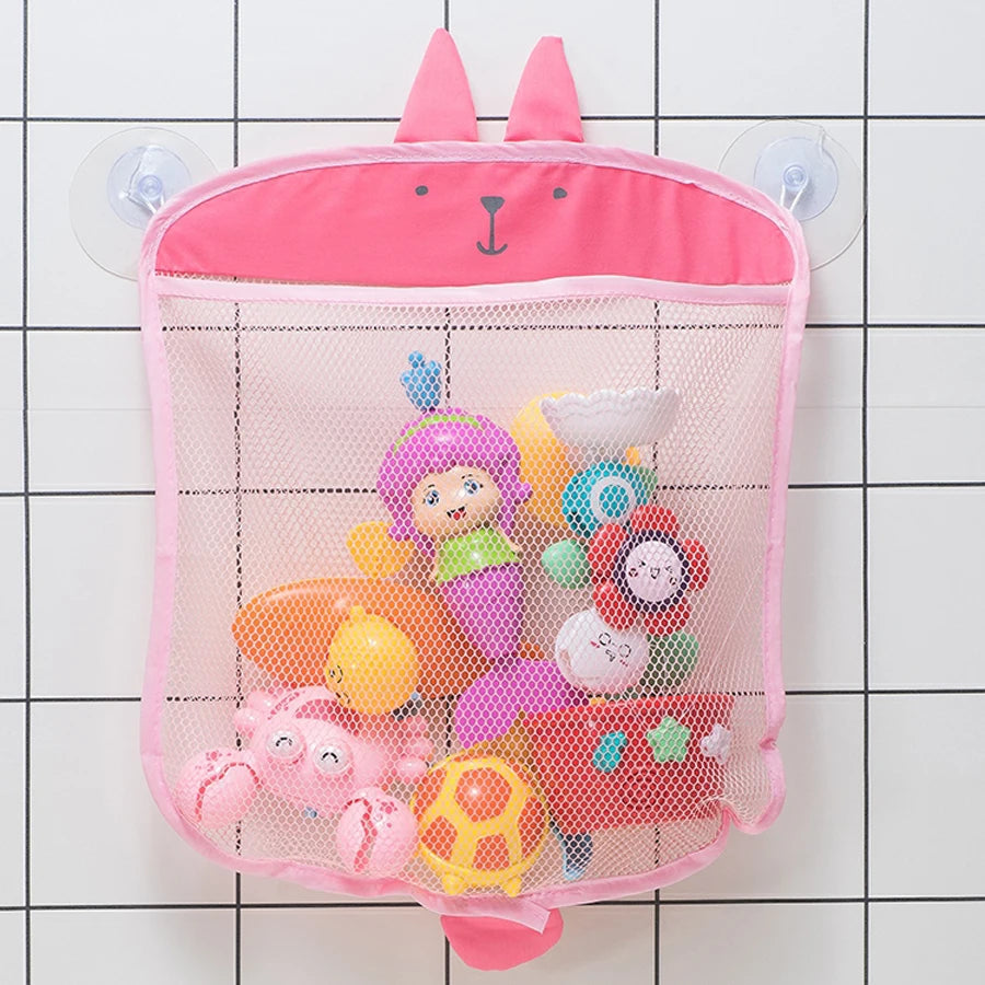 QWZ Neue Cartoon Ente Baby Badezimmer Mesh Tasche Sucker Design Für Bad Spielzeug Kinder Tier Formen Tuch Sand Spielzeug Lagerung Net Tasche
