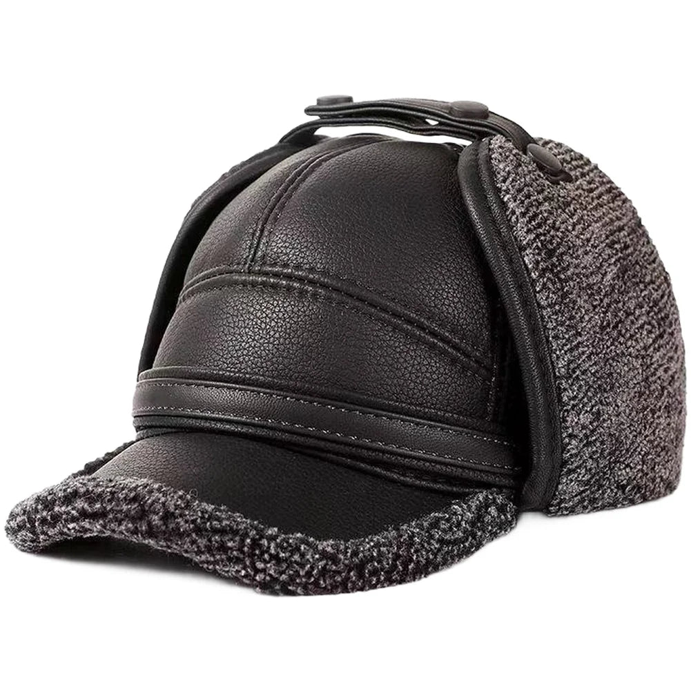 Herbst-Winter-Mütze mit warmem Fleecefutter und Ohrenklappe für Herren, ältere Menschen, Opa, thermische, winddichte, warme, bequeme Baseballkappe