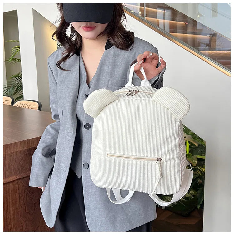 Niedlicher Fleece-Rucksack mit Bärenohren für Mädchen, 1 Stück warmer kleiner Tagesrucksack aus Lammwolle, lässiger Kinder-Schulranzen-Rucksack für Reisen, Einkaufen