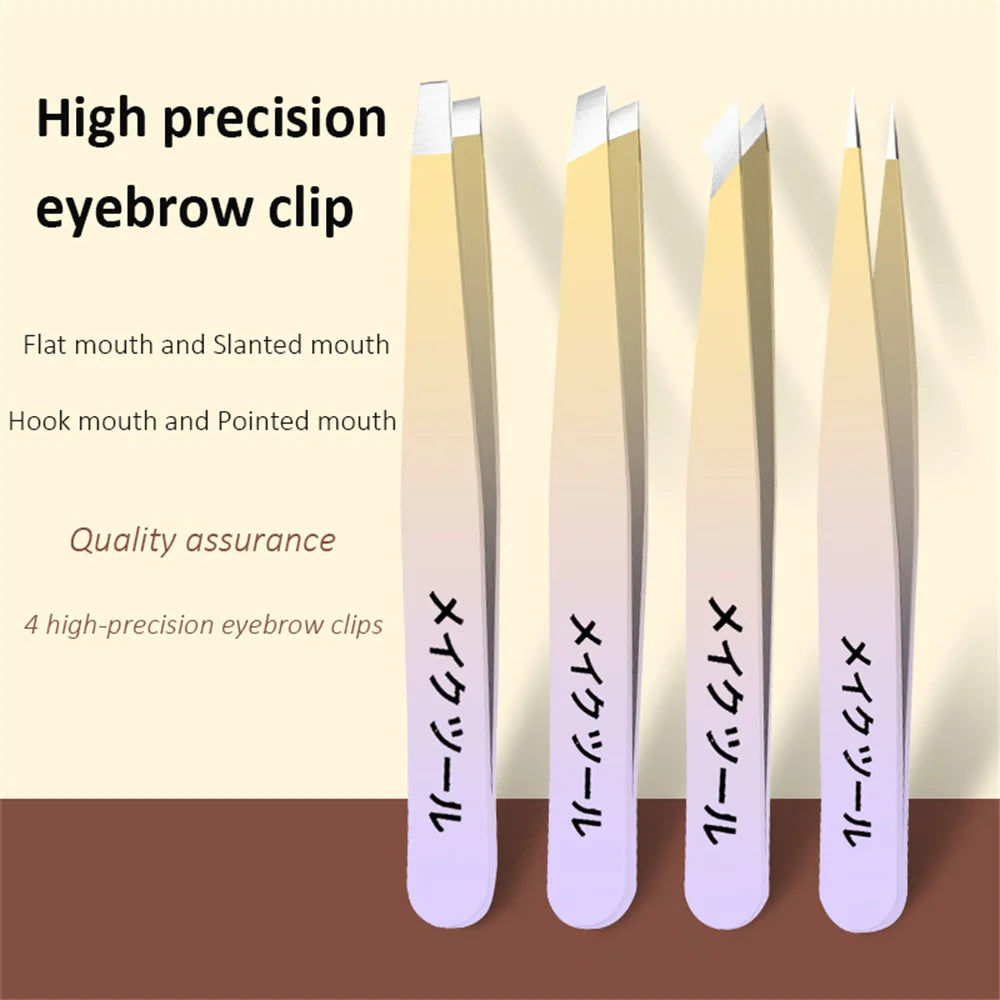 Ouriner Augenbrauenpinzetten-Set, 4-teilig, Edelstahl-Augenbrauenpinzette, professionelles Beauty-Tool-Set für das nach innen gerichtete Haarwachstum