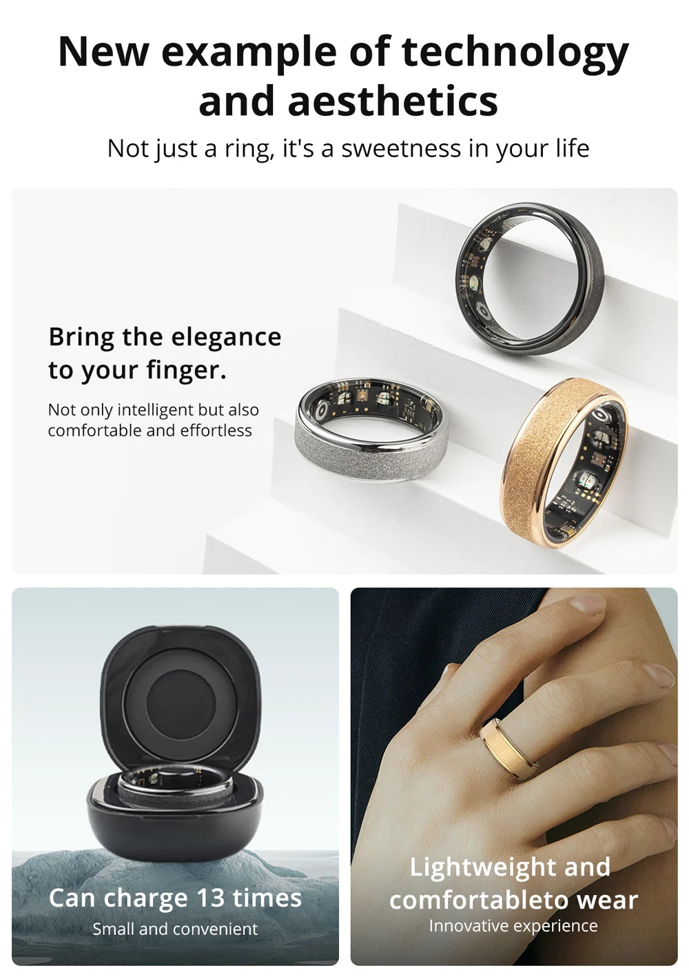COLMI R10 Smart Ring mit Ladeetui für Männer und Frauen, Gesundheits- und Schlafmonitor, 5ATM wasserdicht, Multi-Sport-Modus
