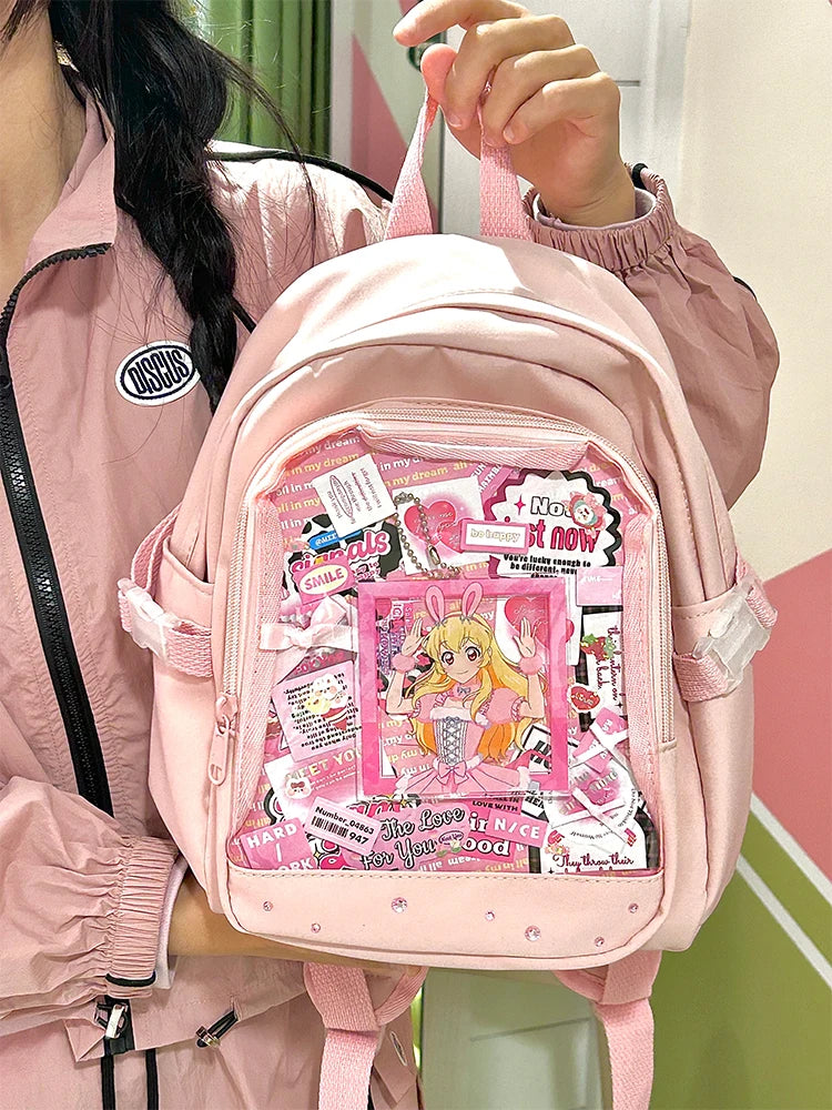 Y2K Nette Mini Rucksack Frauen Kawaii Ita Tasche Süße Mädchen Transparent Rucksack DIY Persönlichkeit Display Rucksack Lolita Schulter Tasche