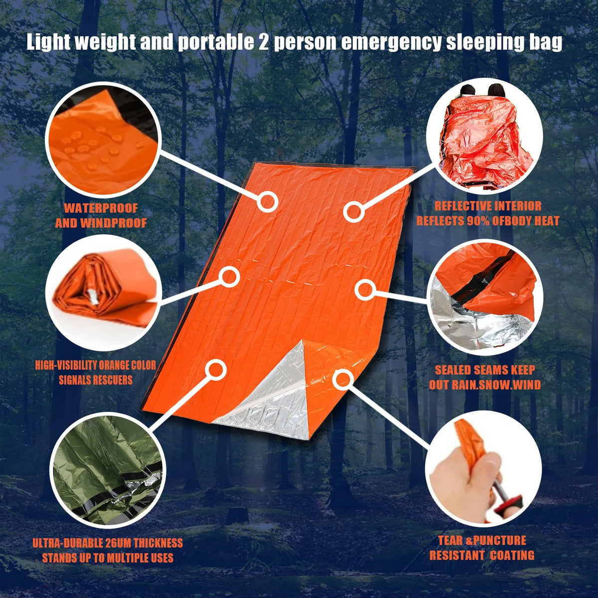 Tragbare Wasserdichte Notfall Überleben Schlafsack Outdoor Edc Camping Ausrüstung Thermische Sack Erste Hilfe Rettungs Kit Mylar Decke