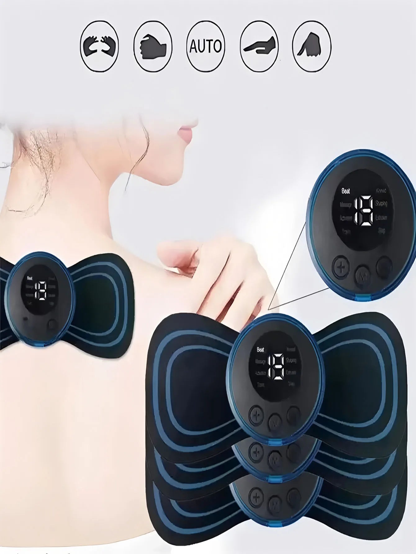 2026 Elektrisches EMS-Nackenmassagegerät, Mini-Hals-Rückenpflaster, Stimulator, Massageador-Matte, tragbare Gel-Pad-Aufkleber, schlank, wiederaufladbar