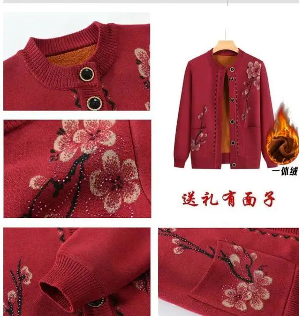 Oma Strickjacke Mittleren Alters und Ältere Frauen Pullover Mantel Frühling Herbst Warme Lange Ärmel Stricken Tops Mutter Geladen