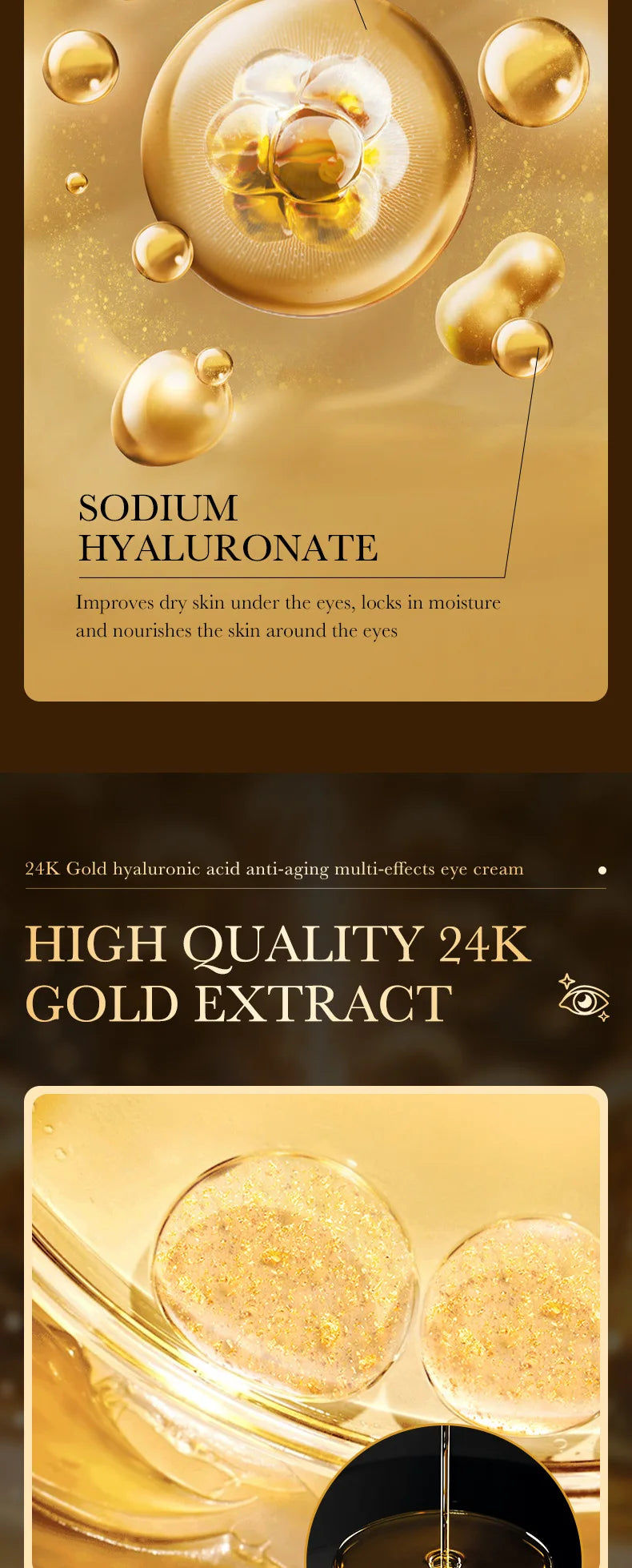 24k Gold Hyaluronsäure Augencreme Anti Augenringe Tränensäcke Straffende Feuchtigkeitsspendende Augen Hautpflege Produkte