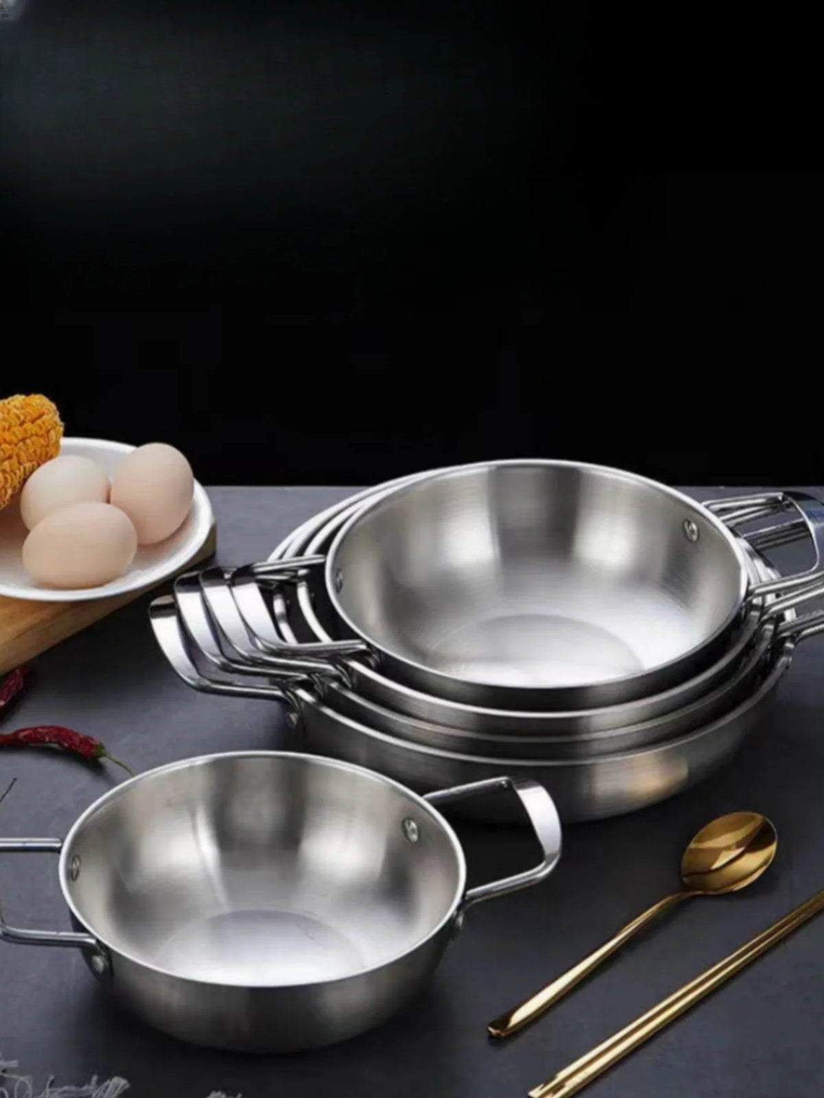 Edelstahl-Kochgeschirr, Topf, trockene Töpfe mit Griff, zum Kochen zu Hause, Paella-Pfanne, Meeresfrüchte, Reistopf, Picknick-Snack-Teller