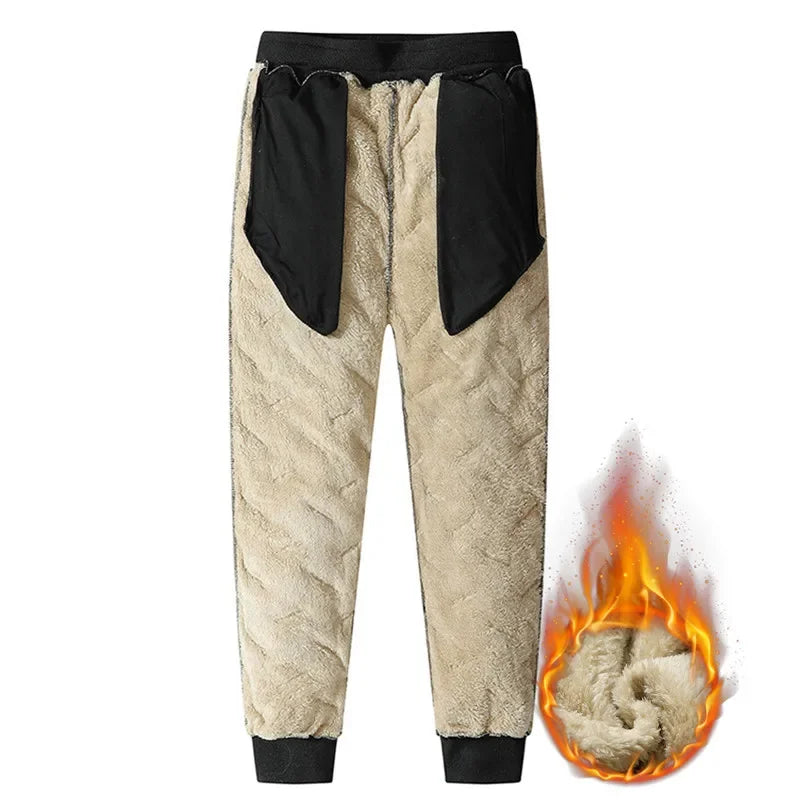 Winter Sweatwear Männer Plüsch Dicke Fleece Sweatpant Lammwolle Thermo Hosen Casual Hosen Wasserdicht Winddicht Warme Baumwolle Hosen