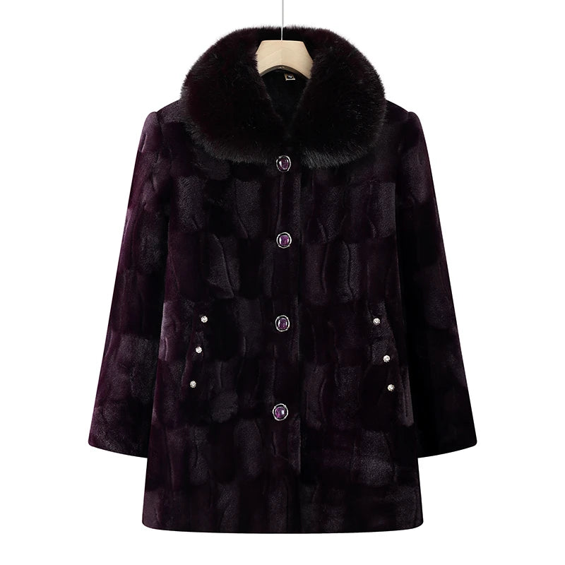 Große Größe mittleren Alters ältere Frauen Nerz Mantel Winter verdicken Baumwolle gepolsterte Kunstpelz Jacke High-End Oma Samt Pelzmantel