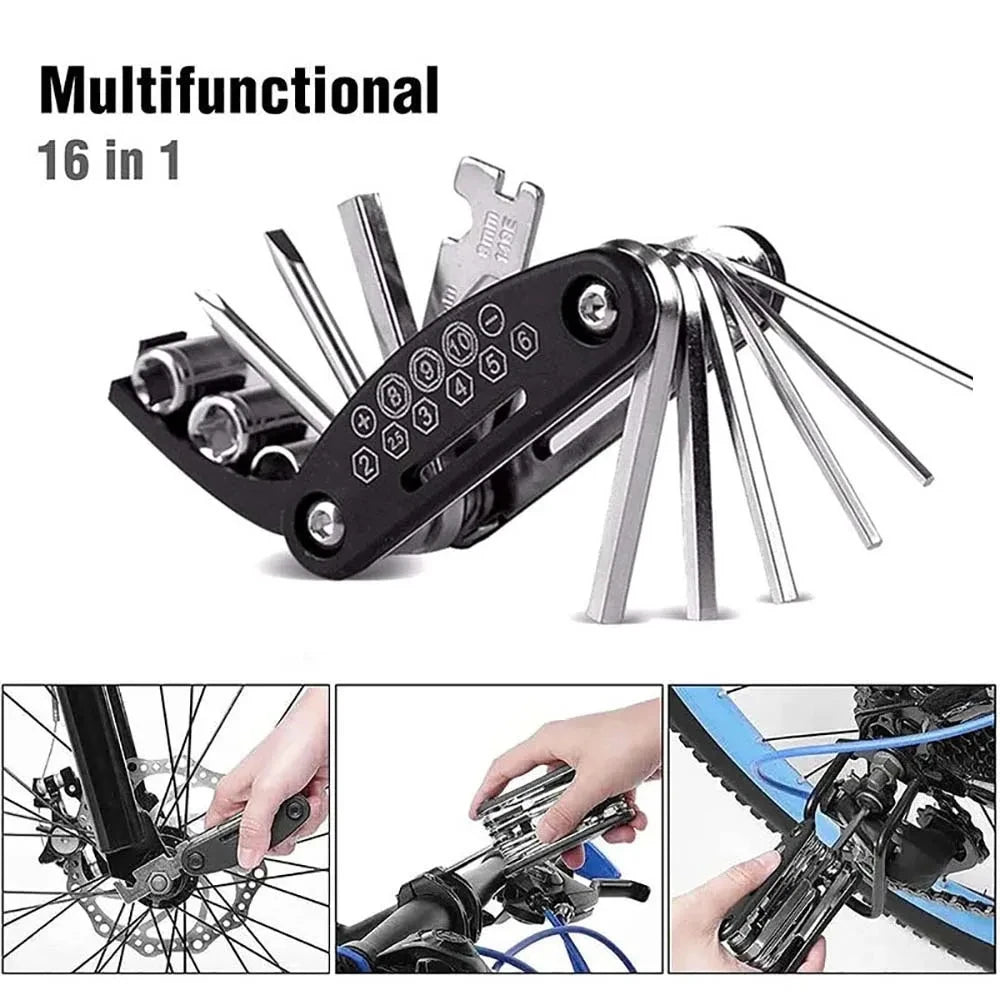 Bicycle Repair Tool Kit, Bike Accessories, Multi-Tool Kit with Pump Tire Patch, Portable Car Tool Kit for Mountain Road Bike Tire