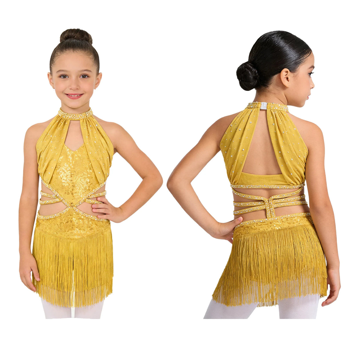 Glitzerndes Pailletten-Lateintanzkleid für Mädchen, Salsa, Jazz, Tango, ärmellos, gerüschtes Mesh-Overlay, Oberteil mit Quasten, Leotard-Kleid