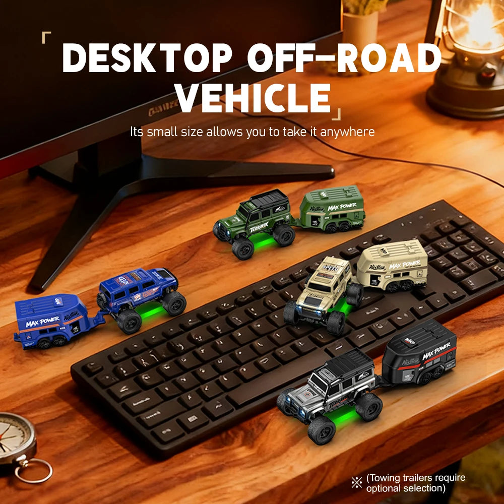 1:64 ferngesteuertes Geländewagen, 2,4 G Mini-Desktop-Fernbedienung, Spielzeugauto mit Abschleppkasten, Weihnachtsgeschenk für Kinder