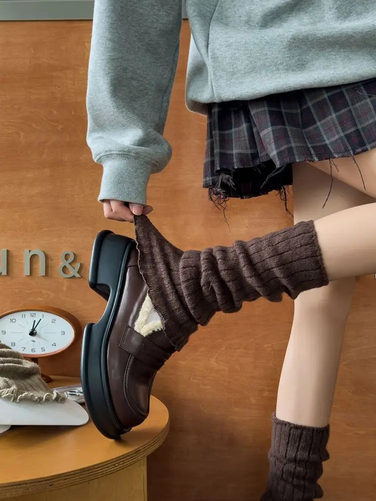 Herbst Winter Damen Beinwärmer Schwarz Weiß Gestrickte Fußabdeckung Lange Socken JK Japanische Mode Lolita Süße Mädchen Beinwärmer Neu
