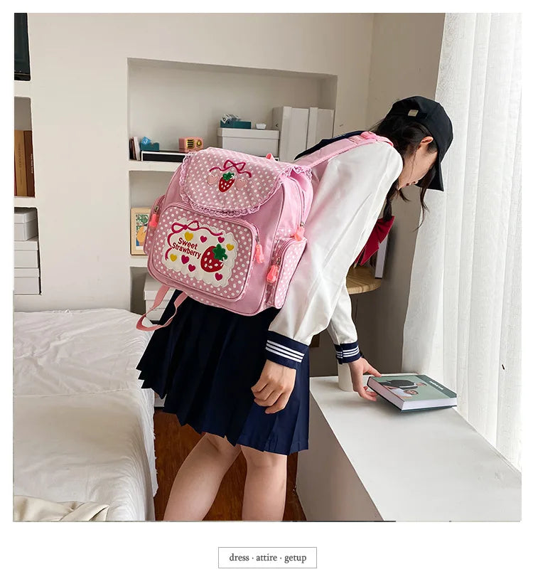 Strawberry Embroidered Backpack