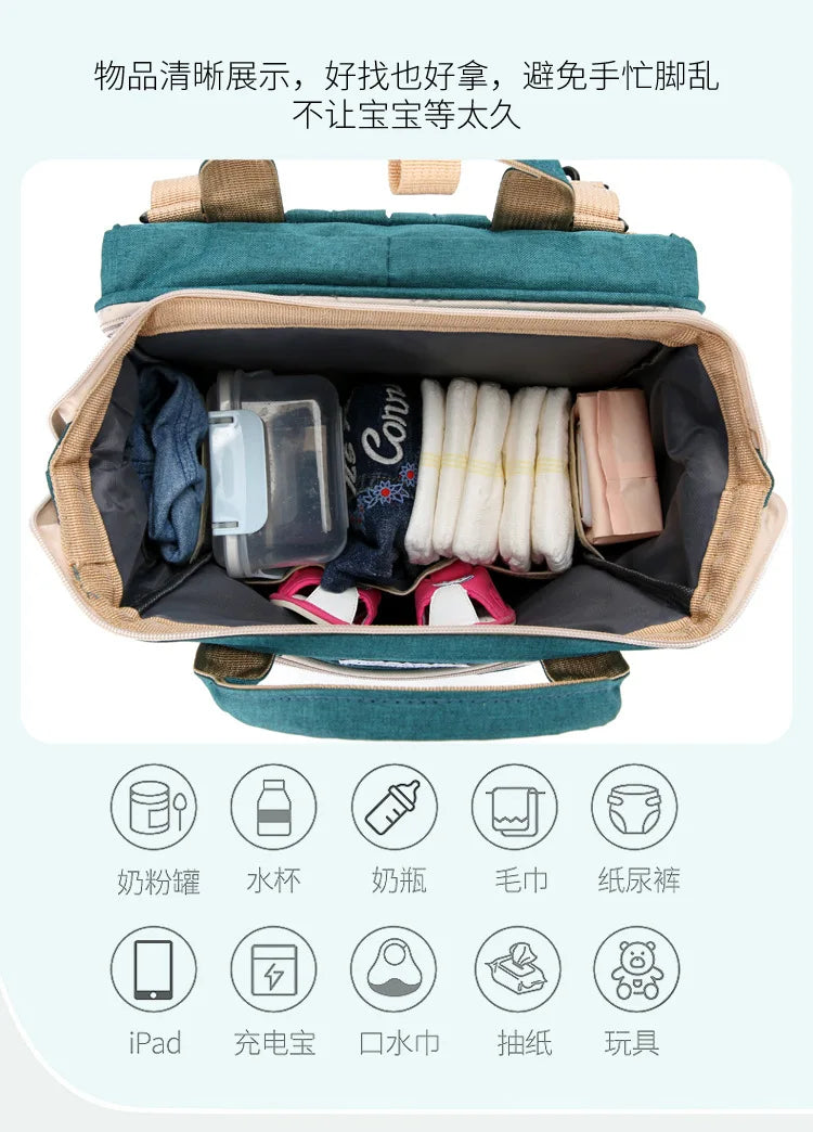 Mama Wickeltaschen Babybett Mutter Große Kapazität Windel Milchflasche Rucksäcke mit Wickelunterlage Praktische Baby-Stilltaschen Geschenk