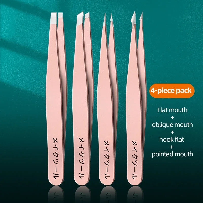 Ouriner Augenbrauenpinzetten-Set, 4-teilig, Edelstahl-Augenbrauenpinzette, professionelles Beauty-Tool-Set für das nach innen gerichtete Haarwachstum