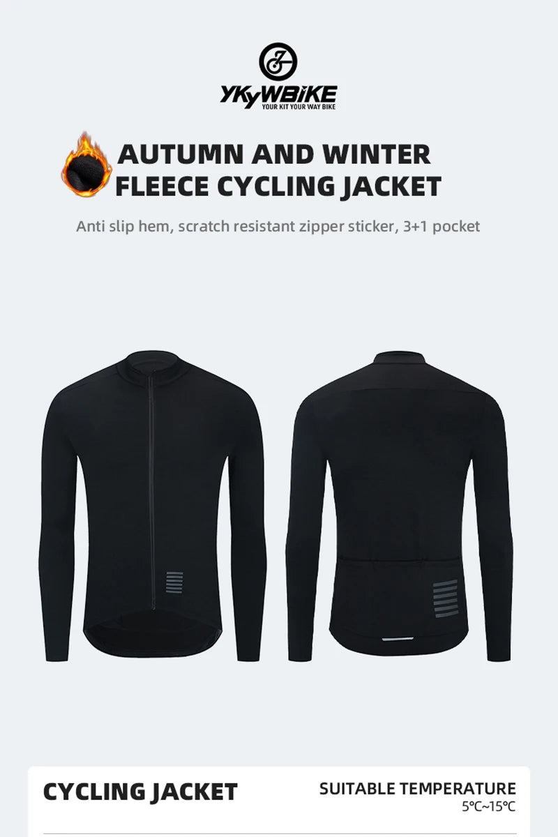 YKYWBIKE Herren Radtrikot Winter & Herbst Langarm Thermo-Fleece-Futter Fahrrad Warme Jacke Rennrad MTB Kleidung