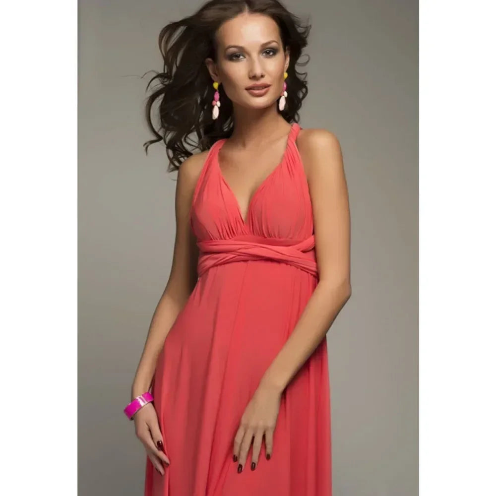 Mode Multi-getragen V-ausschnitt Vestidos De Fiesta Frauen Lange Kleid Sexy Geschnallt Dame Sommer Maxi Kleid