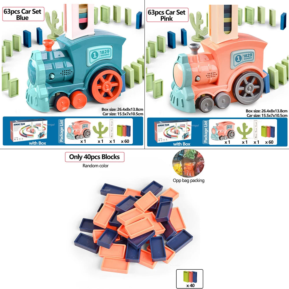 Domino-Zug für Kinder, automatisches Verleggen von Elektroautos, buntes Dominosteinen-Set, Ziegelblöcke, Kits, Spiele, Lernspielzeug, Geschenk für Mädchen und Jungen