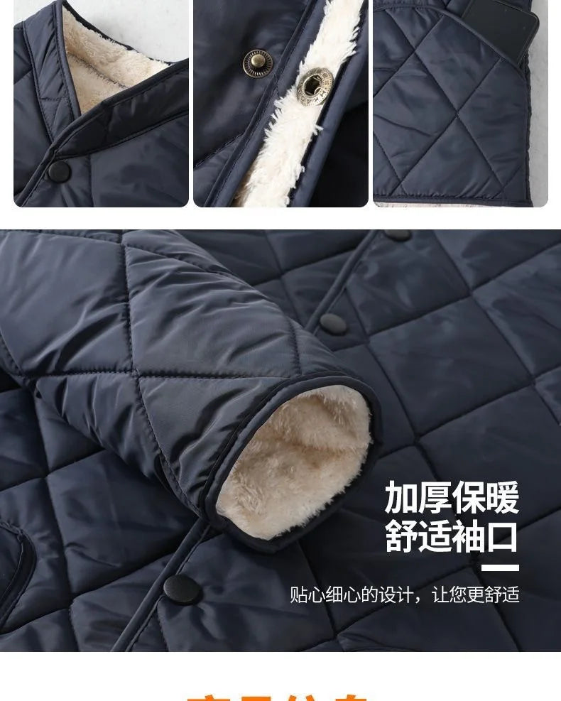 Neue Lammfell-Baumwolljacke für Ältere Herren, Dicke Fleece-Gefütterte Lockere Warme Winterjacke für Väter und Großväter