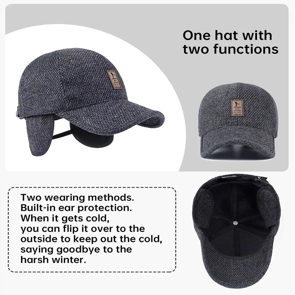 Mützen für Herren mittleren Alters und ältere Menschen für Herbst und Winter, warme Ohrenschutzkappen für ältere Menschen, Väter und Opa, mit Fleece gefütterte Baseballkappen