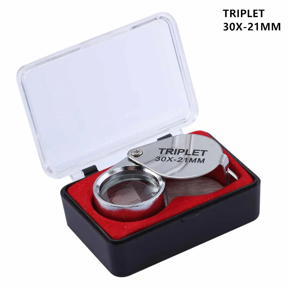 10-30x Pocket Magnifier Magnifying Glass Jewelry Loupe Foldable Diamond Lupa Triplet Jewelers Eye Glass Tool Reading Magnifier
