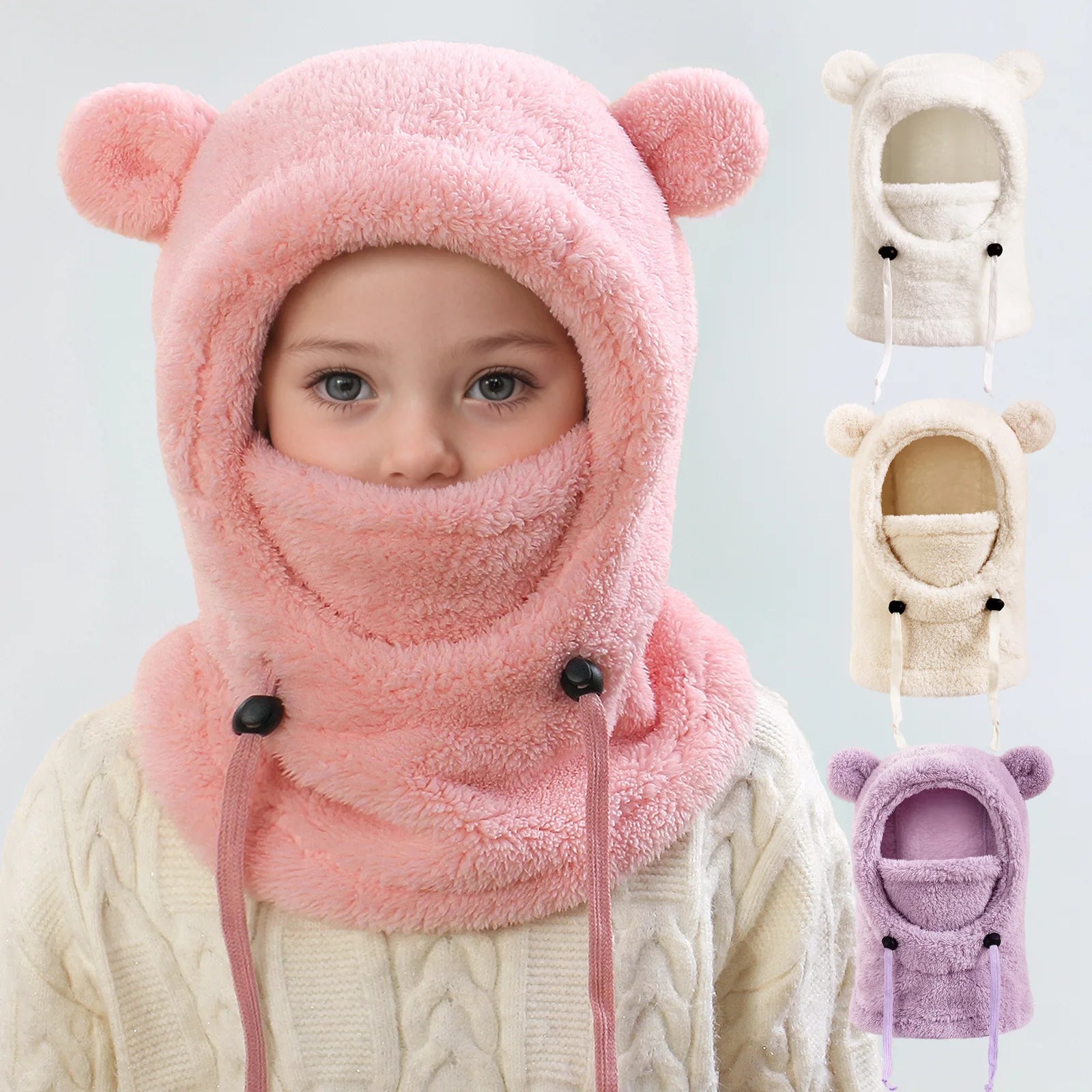 Bärenohren Kapuze Herren und Damen Herbst Winter Polyesterfaser Halstuch und Maske Integrierte Mütze Kinder warme kalte Hüte