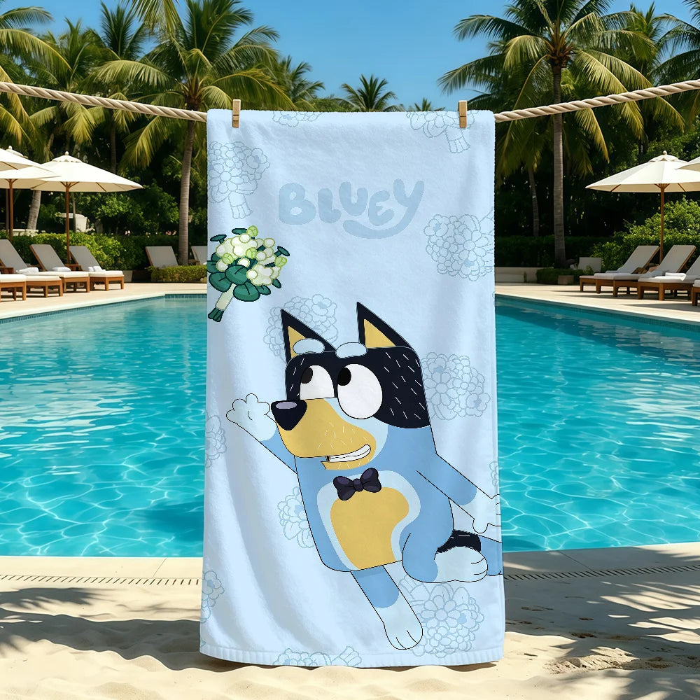 Cartoon Cute B-Bluey-ES Handtuch für Outdoor-Camping, Strandtuch, super saugfähiges, schnell trocknendes Sommerhandtuch