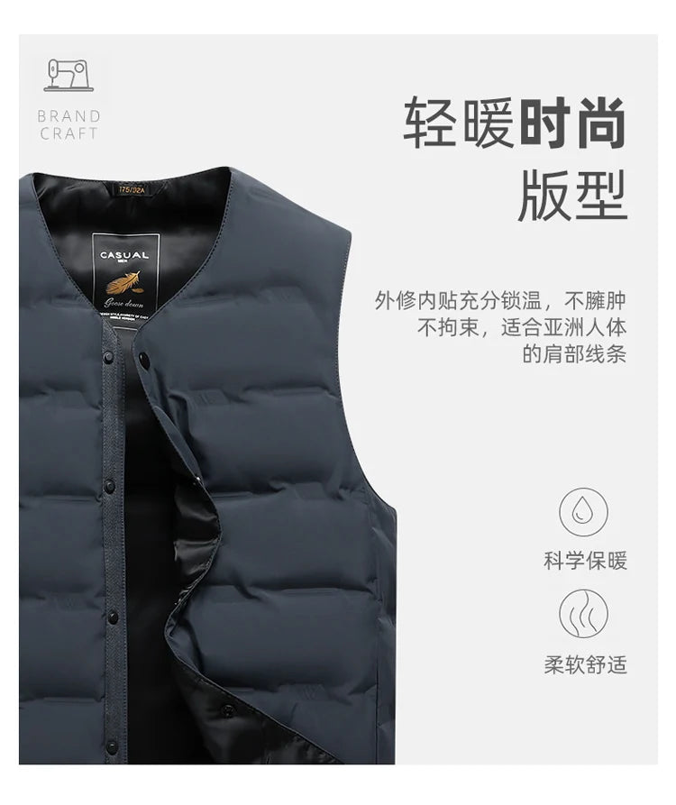 QYLVAWOY Herren Mittleren Alters Ältere Papas Herbst Winter Daunenweste Opa Gilet Dünner Stil Ärmellose Jacke LJ2105